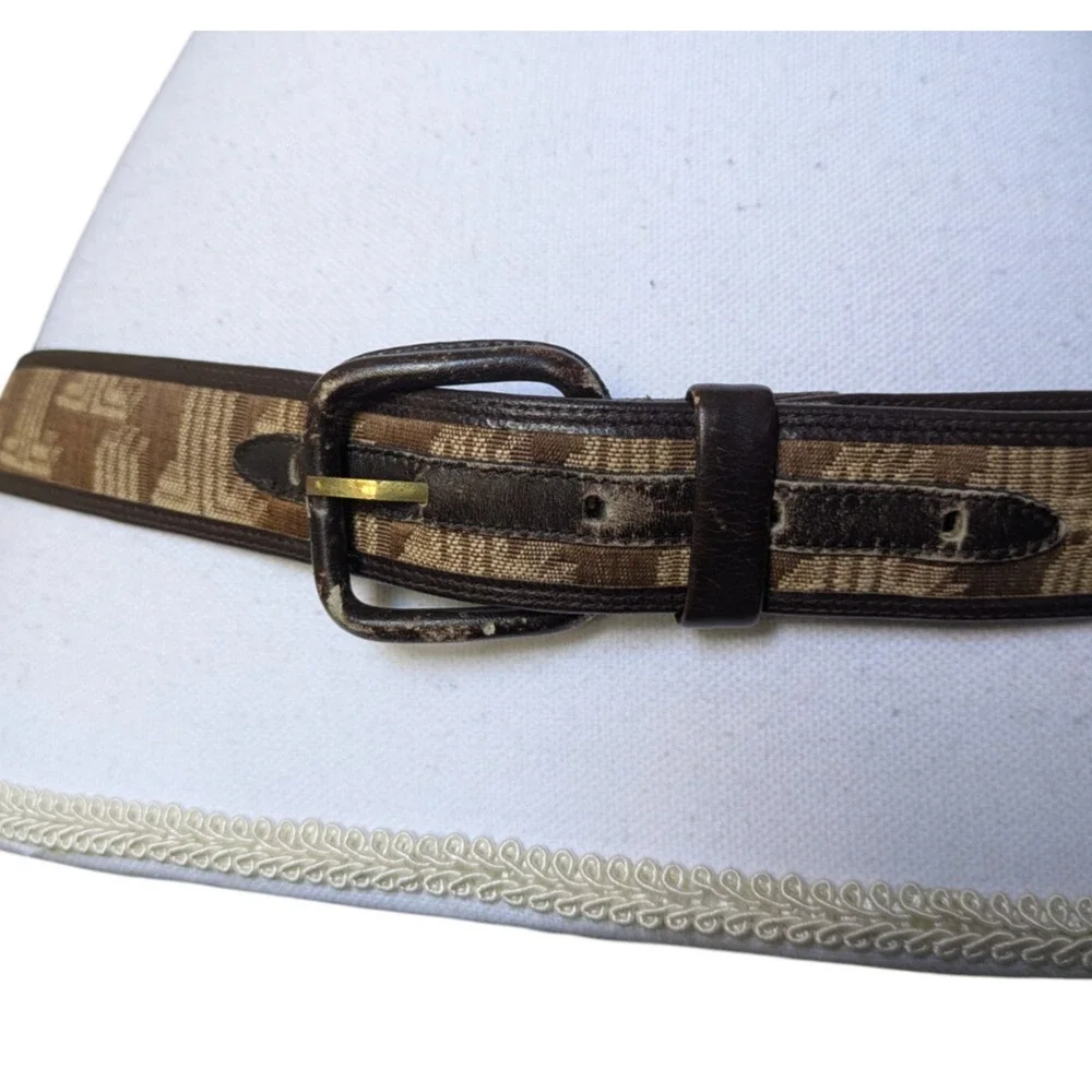 Vintage Lanvin Paris Brown Tan Monogram Belt Size 38 Small Logo Leather Suede